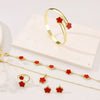 Lucky Flower Jewelry Set With Five Leaf Clover Alloy Bracelet Earrings Necklace Ring For Women Electroplated