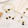 Lucky Flower Jewelry Set With Five Leaf Clover Alloy Bracelet Earrings Necklace Ring For Women Electroplated