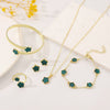 Lucky Flower Jewelry Set With Five Leaf Clover Alloy Bracelet Earrings Necklace Ring For Women Electroplated
