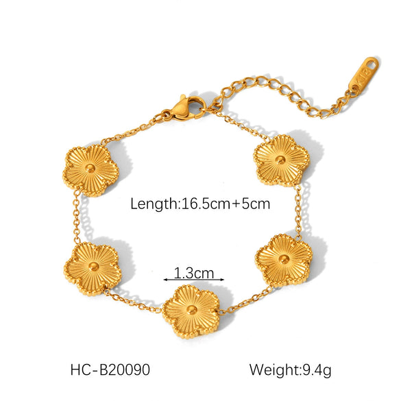 Lucky Fourleaf Clover Stainless Steel Women's Bracelet With Fivepetal Flower Geometric Pattern Electroplated