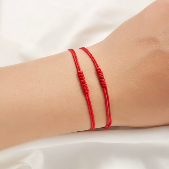 Lucky Seven Knot Red Rope Bracelet Handwoven Stainless Steel Geometric Snake Knot Couple Bracelet Simple Unisex Jewelry