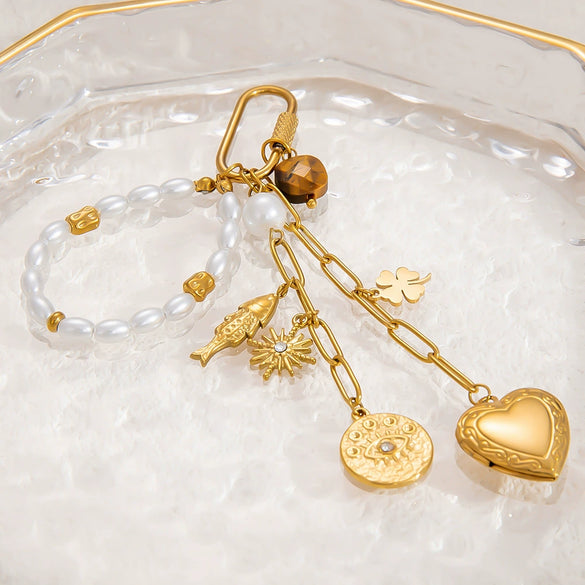 Luggage Chain Pendant Beaded Stainless Steel Fashion Love Water Drops Bells Electroplated