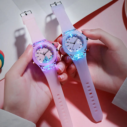 Luminous Children'S Watch Colorful Glowing Cartoon Rabbit Quartz  Cartoon Watch Wholesale