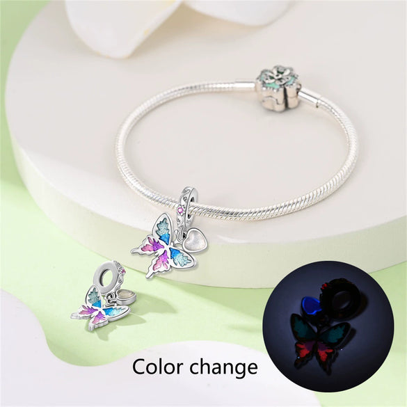 Luminous Diy Accessories Bracelet 925 Silver Plated Dragonfly Butterfly Charm Beads Dripping Oil Design