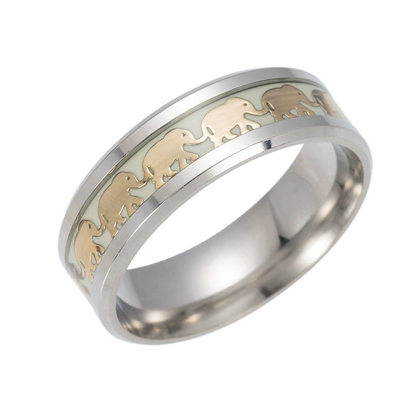 Luminous Elephant Ring Animal Series Jewelry Stainless Steel Dripping Oil Unisex