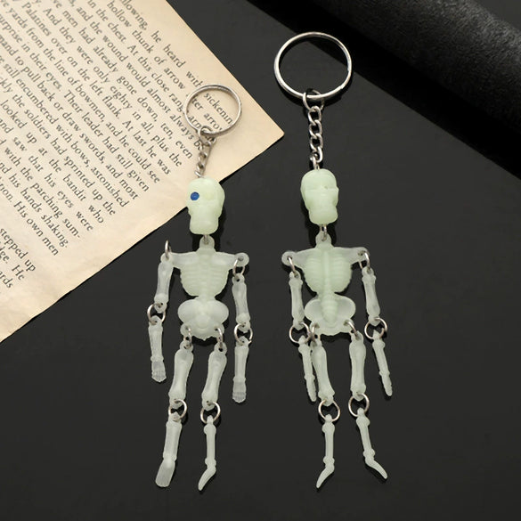 Luminous Pvc Skull Keychain With Multi Joint Design Halloween Pendant Gift Accessory