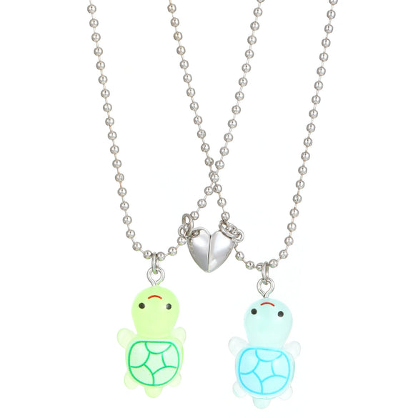 Luminous Tortoise Love Magnetic Pendant Couple Necklace Resin Plastic Animal Shape Electroplating