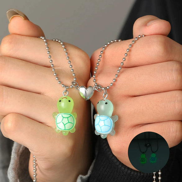 Luminous Tortoise Love Magnetic Pendant Couple Necklace Resin Plastic Animal Shape Electroplating