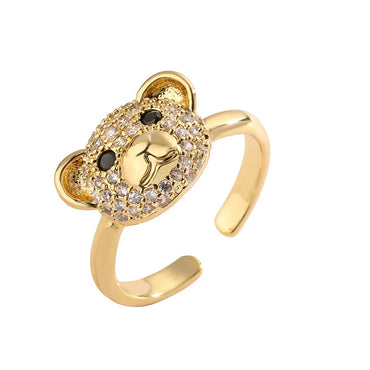 Luxurious Bear Copper Plating Inlay Zircon Gold Plated Open Rings