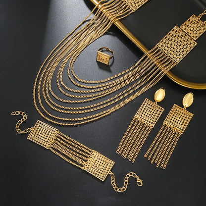 Luxurious Bridal Geometric Copper Tassel Plating 18k Gold Plated Jewelry Set