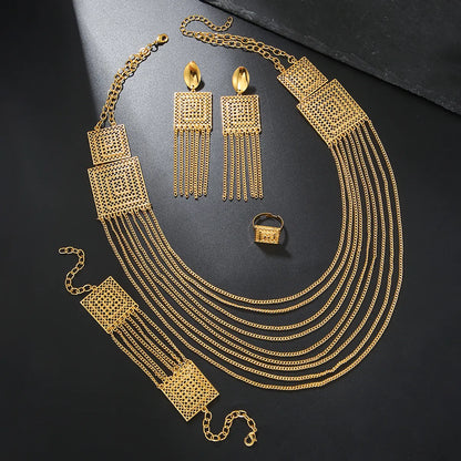 Luxurious Bridal Geometric Copper Tassel Plating 18k Gold Plated Jewelry Set