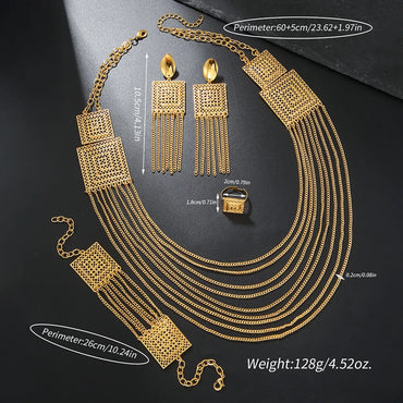 Luxurious Bridal Geometric Copper Tassel Plating 18k Gold Plated Jewelry Set