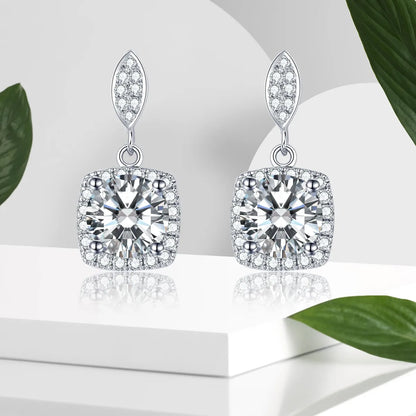 Luxurious Bridal Shiny Inlay Square Lab-Grown Diamonds Drop Earrings