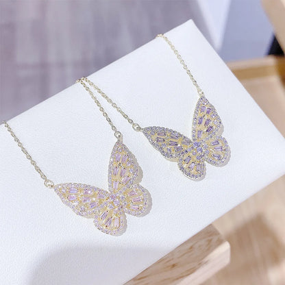 Luxurious Butterfly Copper Necklace Gold Plated Zircon Copper Necklaces 1 Piece