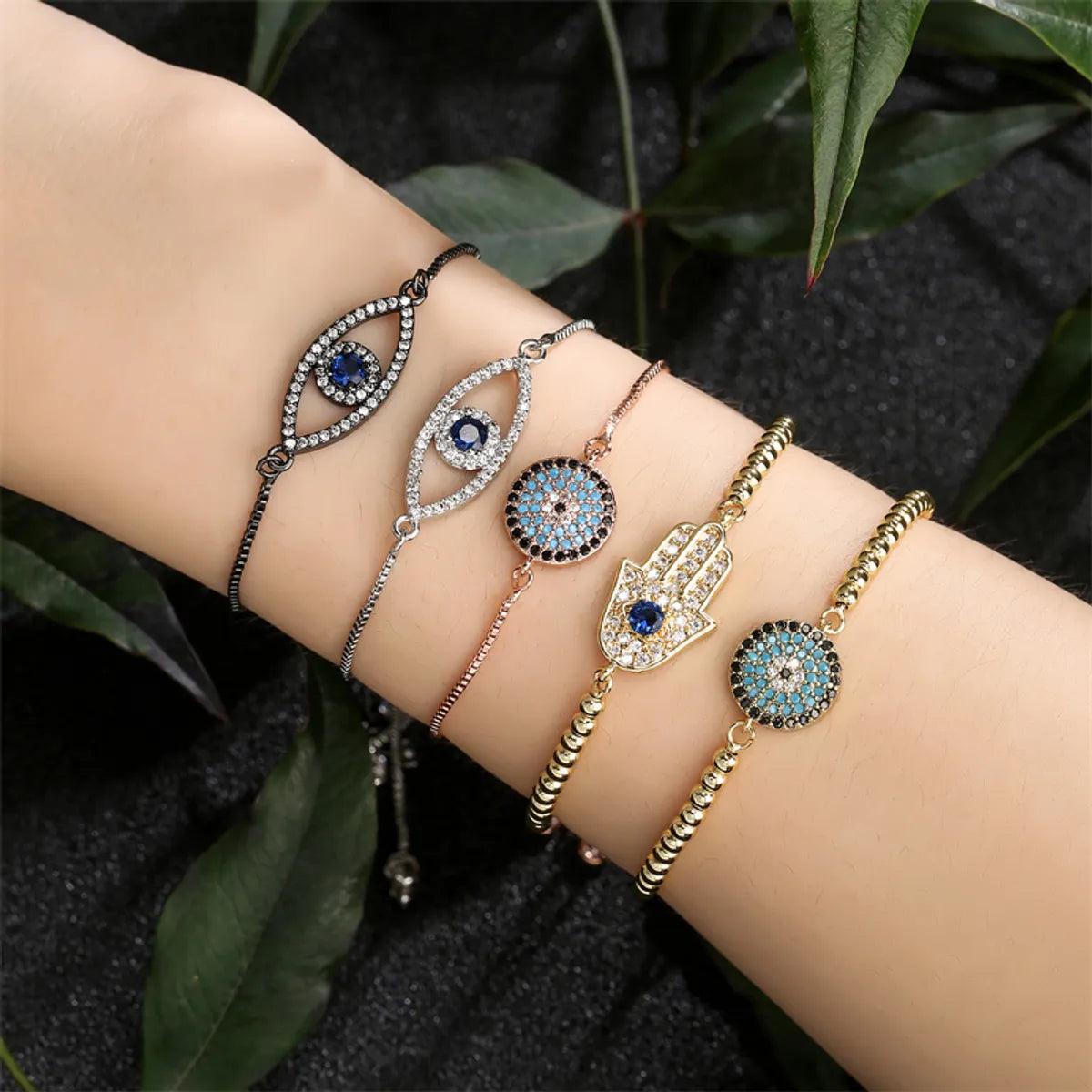 Luxurious Classic Style Commute Eye Copper Zircon Bracelets In Bulk