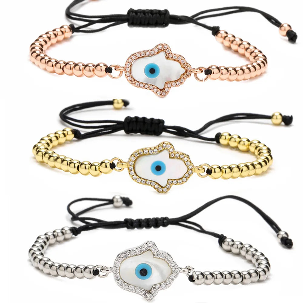 Luxurious Classic Style Commute Palm Eye Copper Beaded Inlay Zircon Bracelets