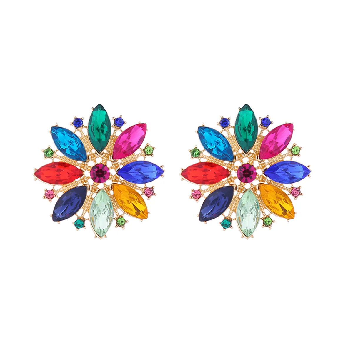 Luxurious Flower Alloy Inlay Rhinestones Gold Plated Women'S Ear Studs