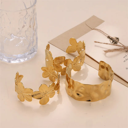 Luxurious Flower Butterfly Stainless Steel Plating Bangle