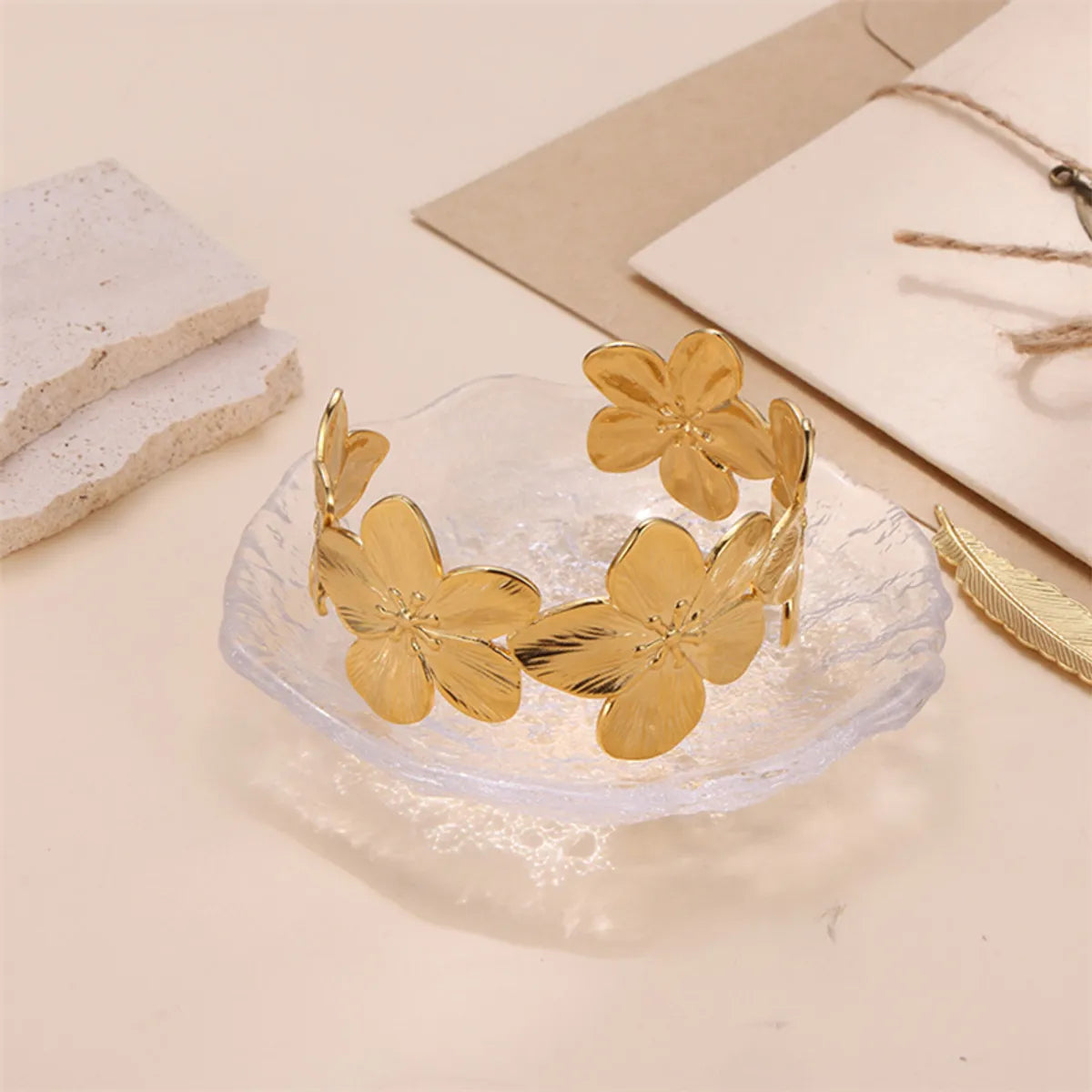 Luxurious Flower Butterfly Stainless Steel Plating Bangle