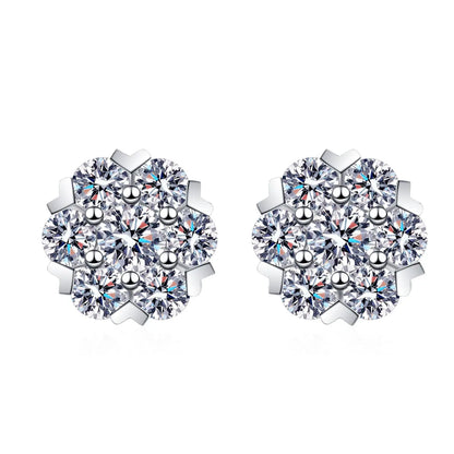 Luxurious Flower Sterling Silver Moissanite Ear Studs In Bulk