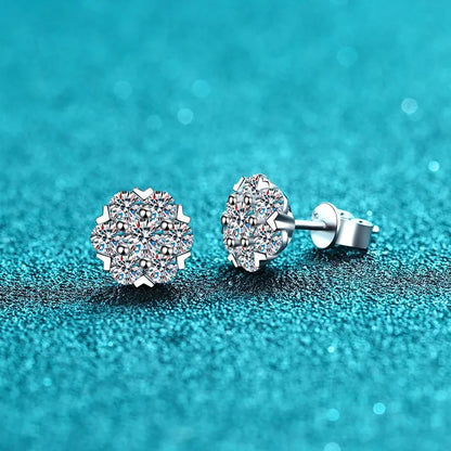 Luxurious Flower Sterling Silver Moissanite Ear Studs In Bulk