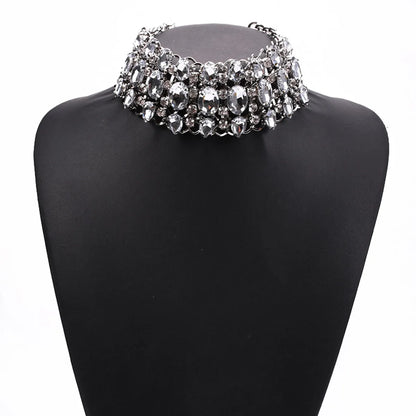 Luxurious Geometric Alloy Inlay Artificial Crystal Rhinestones Women's Choker