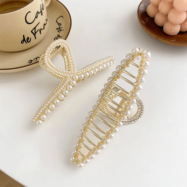 Women'S Luxurious Geometric Alloy Inlay Artificial Pearls Rhinestones Hair Claws