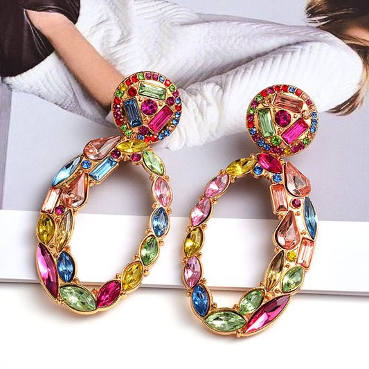 1 Pair Luxurious Geometric Inlay Alloy Rhinestones Glass Drop Earrings