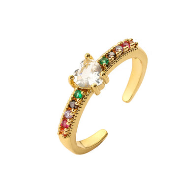 Luxurious Geometric Copper Inlay Zircon Gold Plated Open Ring