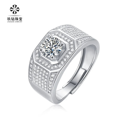 Luxurious Geometric Sterling Silver Moissanite Open Ring In Bulk