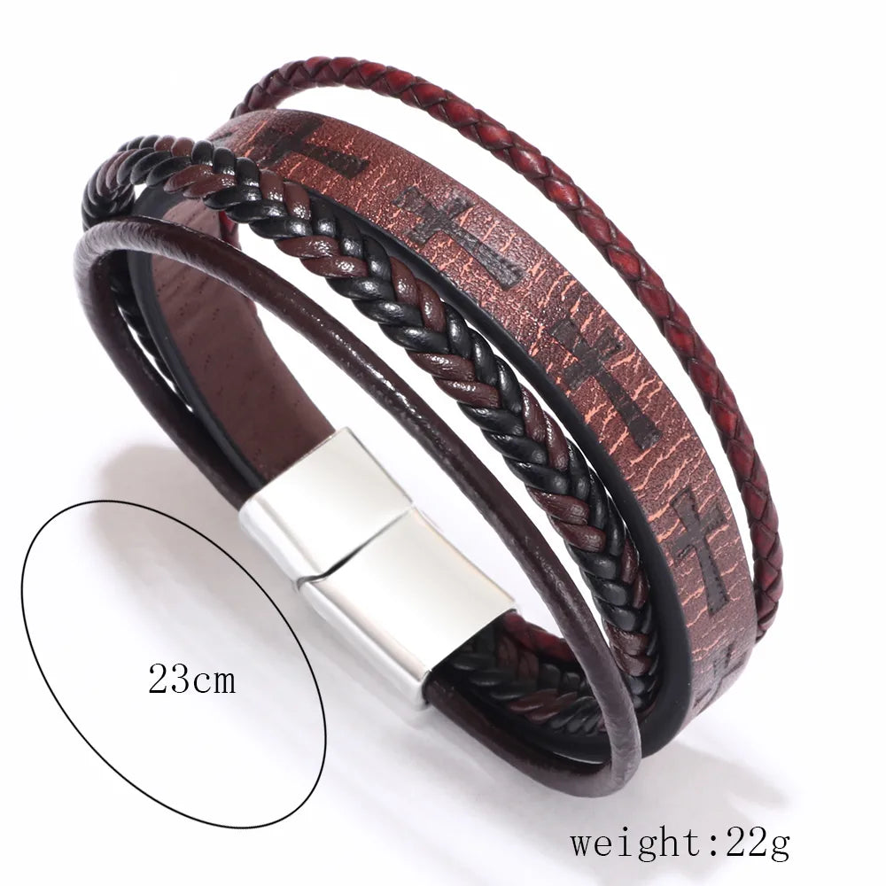 Luxurious Handmade Punk Cross Alloy Layered Braid Men'S Bracelets