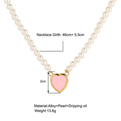 Luxurious Heart Shape Alloy Beaded Artificial Pearls Necklace