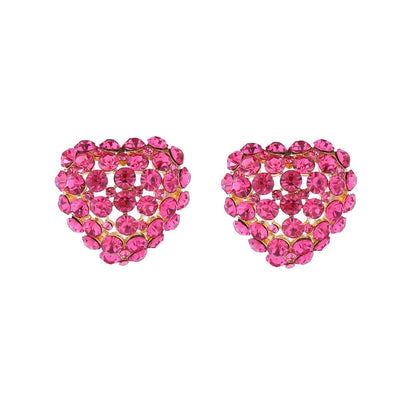 Luxurious Heart Shape Alloy Inlay Rhinestones Gold Plated Women'S Ear Studs