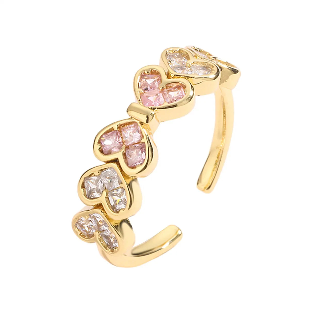 Luxurious Heart Shape Copper Plating Inlay Zircon Gold Plated Open Rings