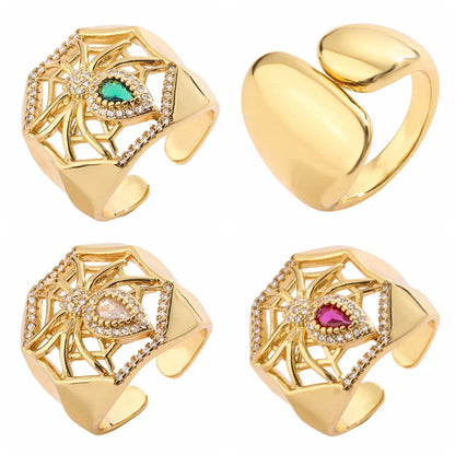 Luxurious Heart Shape Copper Plating Inlay Zircon Gold Plated Open Rings