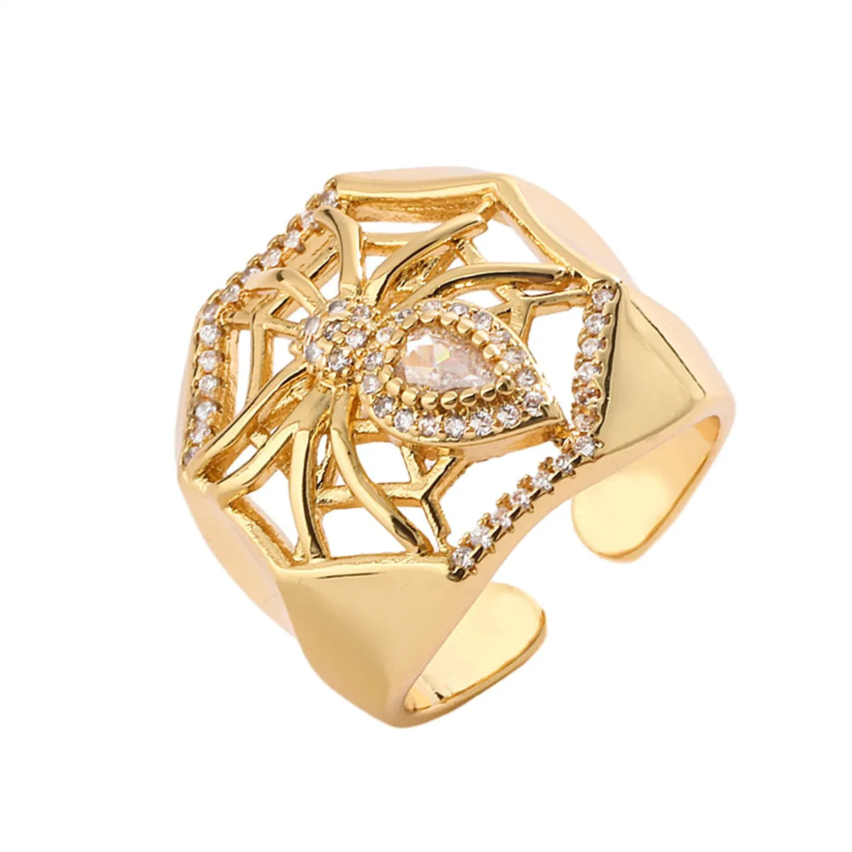 Luxurious Heart Shape Copper Plating Inlay Zircon Gold Plated Open Rings