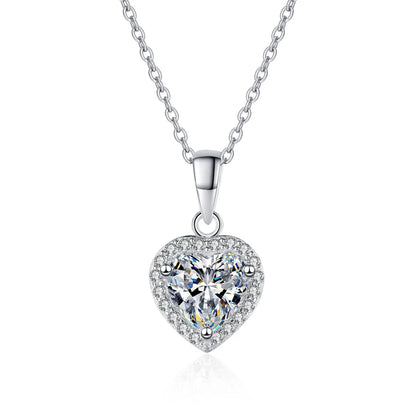 Luxurious Heart Shape Sterling Silver Moissanite Zircon Pendant Necklace In Bulk