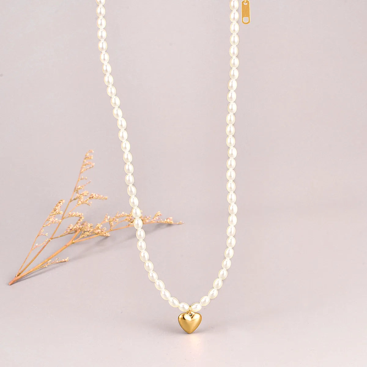 Luxurious Heart 18K Gold Plated Artificial Pearls 304 Stainless Steel Titanium Steel Wholesale Necklace