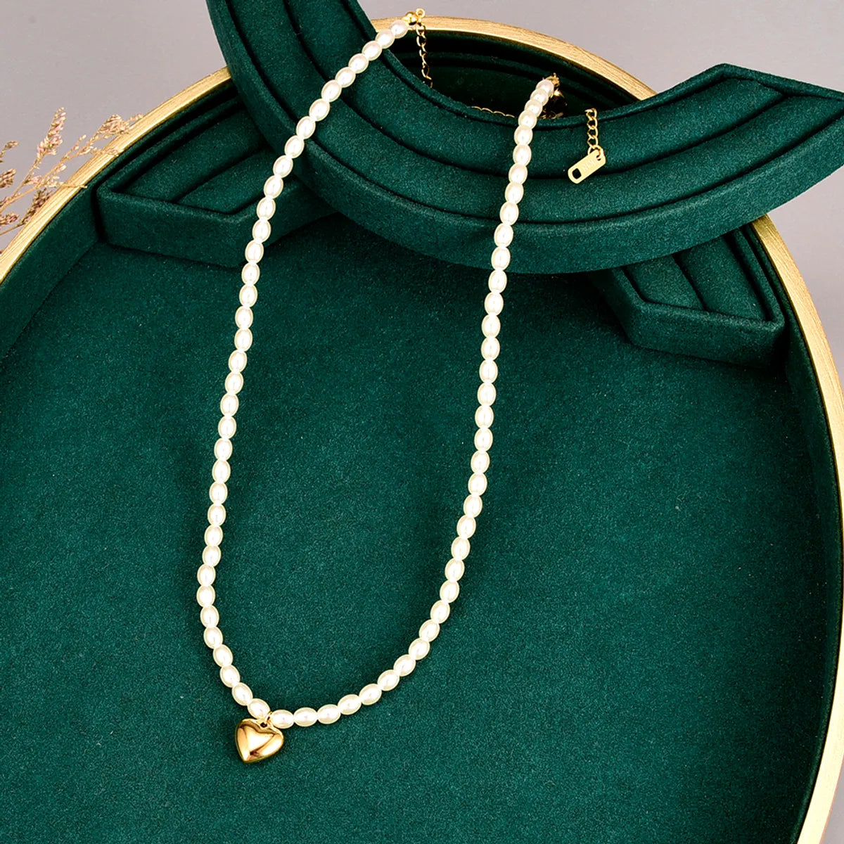 Luxurious Heart 18K Gold Plated Artificial Pearls 304 Stainless Steel Titanium Steel Wholesale Necklace