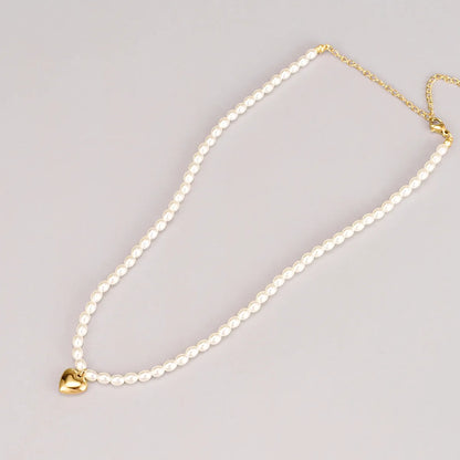 Luxurious Heart 18K Gold Plated Artificial Pearls 304 Stainless Steel Titanium Steel Wholesale Necklace