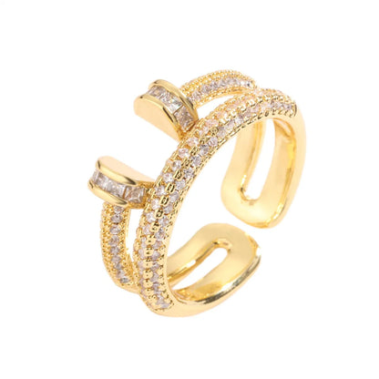 Luxurious Irregular Copper Plating Inlay Zircon Gold Plated Open Rings