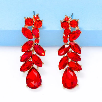 Luxurious Lady Streetwear Leaf Alloy Inlay Glass Stone Women'S Drop Earrings