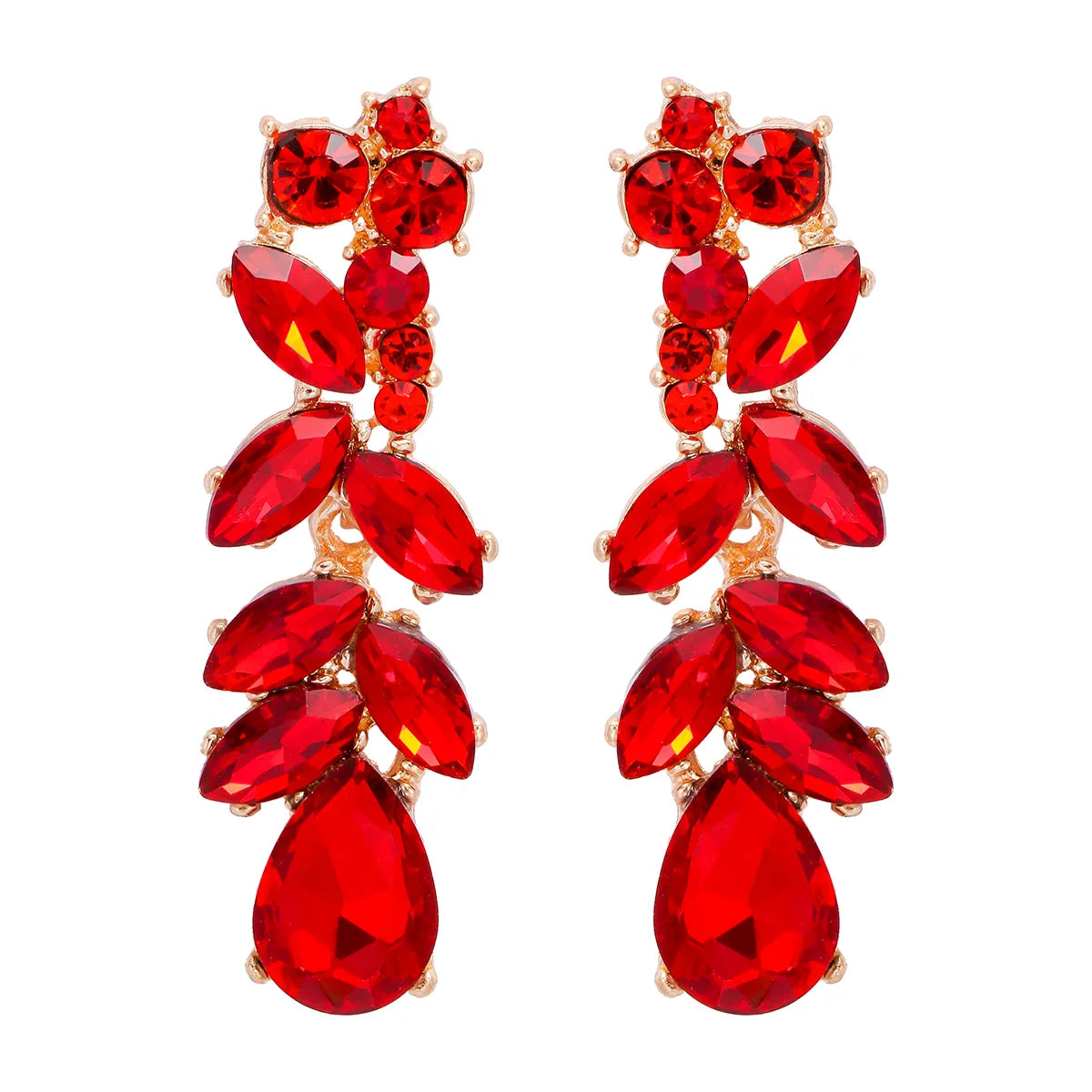 Luxurious Lady Streetwear Leaf Alloy Inlay Glass Stone Women'S Drop Earrings