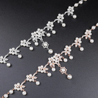 Luxurious Leaves Alloy Plating Artificial Pearls Rhinestones Women'S Earrings Necklace