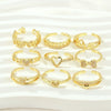 Luxurious Letter Heart Shape Copper 18k Gold Plated Zircon Open Rings In Bulk