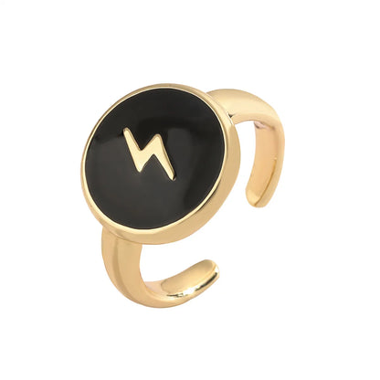 Luxurious Moon Lightning Copper Enamel Plating Gold Plated Open Rings