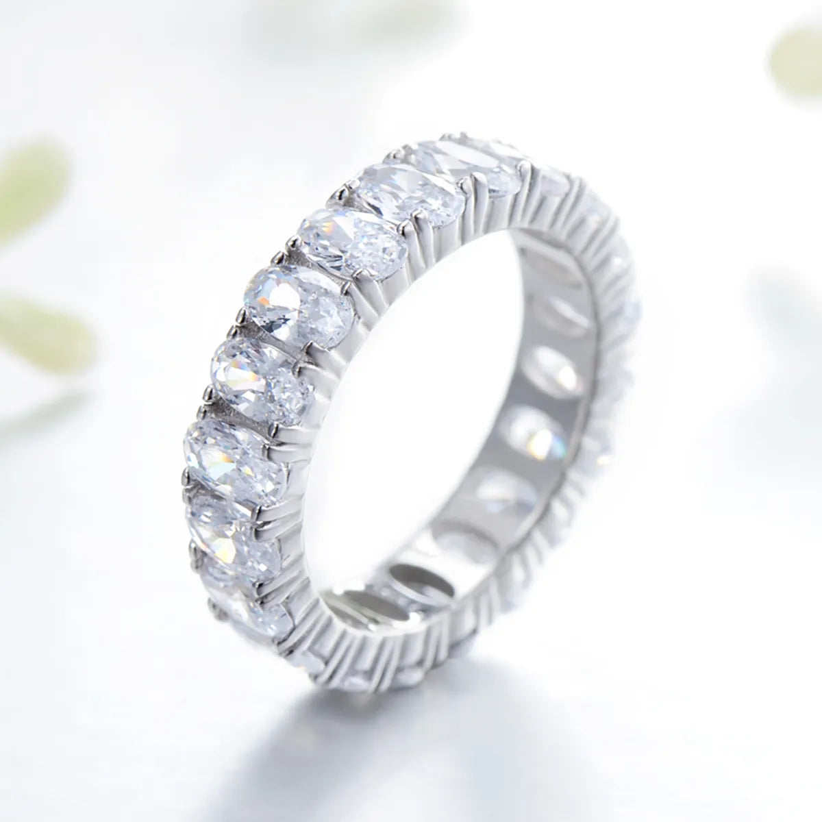 Luxurious Oval Sterling Silver Plating Inlay Zircon Rhodium Plated Rings