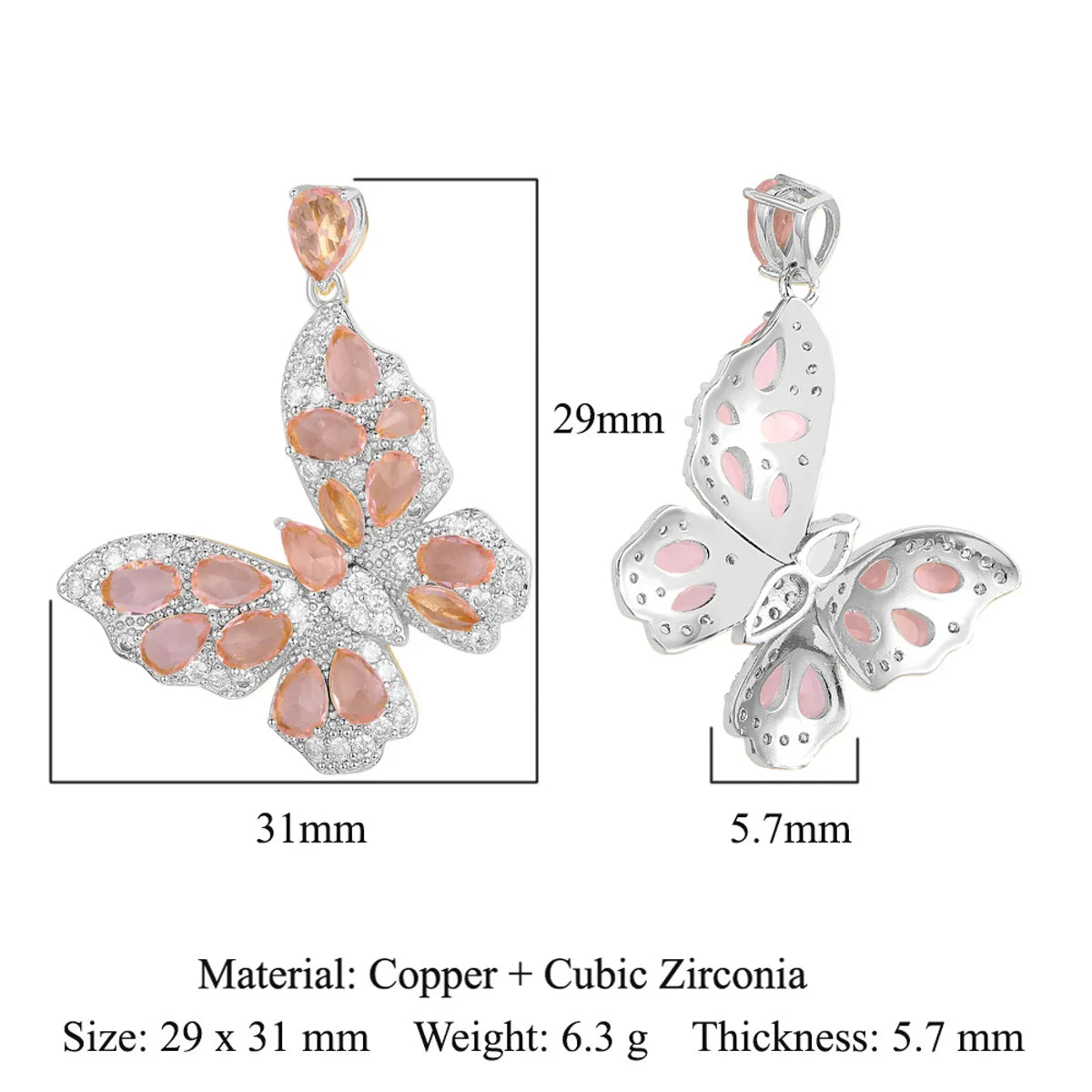 Luxurious Peacock Butterfly Gem Plating Inlay Zircon Charms Jewelry Accessories