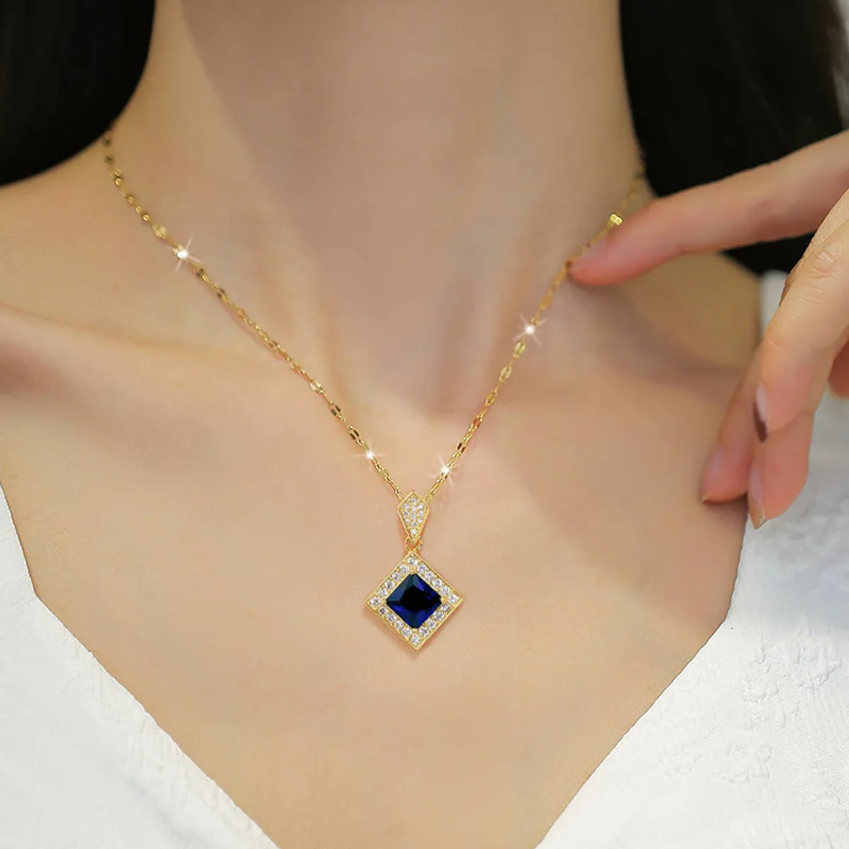 Luxurious Rhombus Titanium Steel Copper Inlay Zircon Earrings Necklace