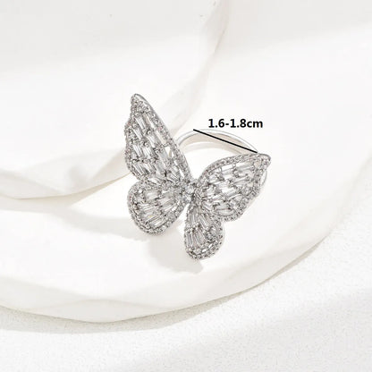 Luxurious Romantic Shiny Butterfly Copper Zircon Rings In Bulk